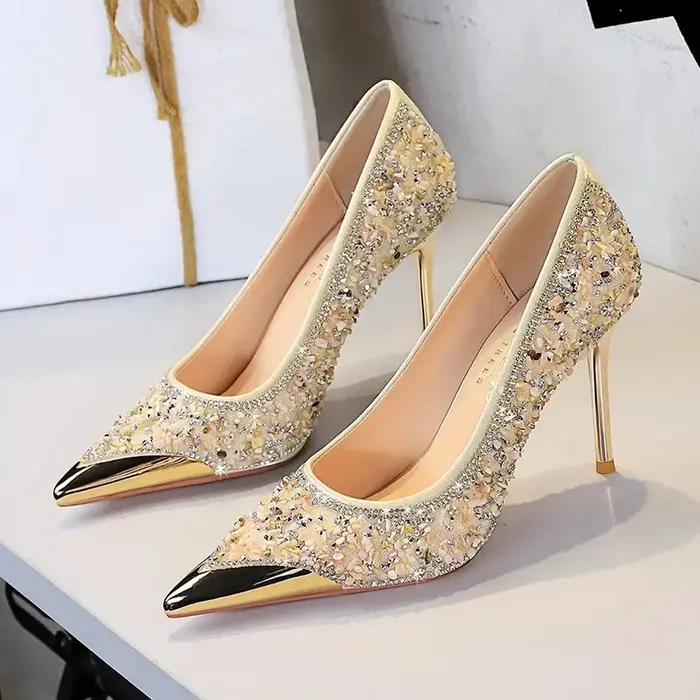 CT1345 – Rhinestone High Heels Metal Pointed Toe Shoes (5)