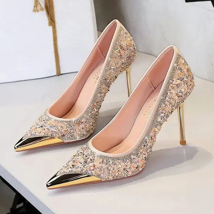 CT1345 – Rhinestone High Heels Metal Pointed Toe Shoes (5)