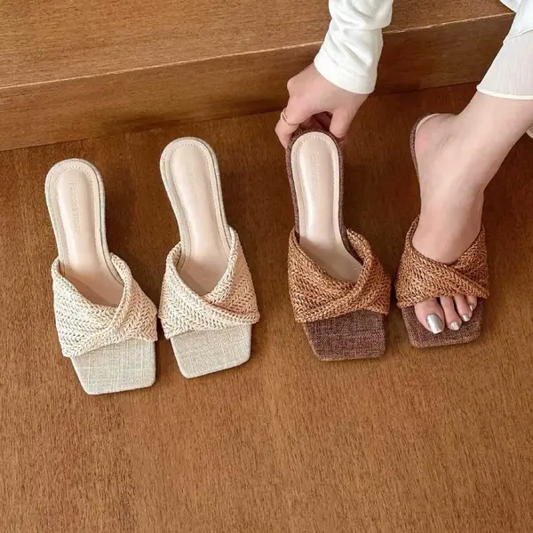 Women's French-Style Woven Wedge Mule Sandals