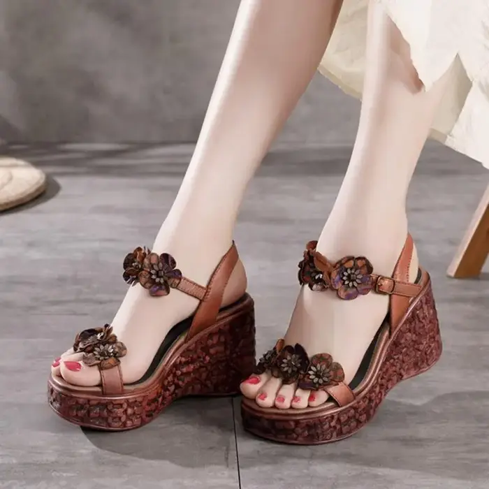 New Flower One-Line Wedge Sandals